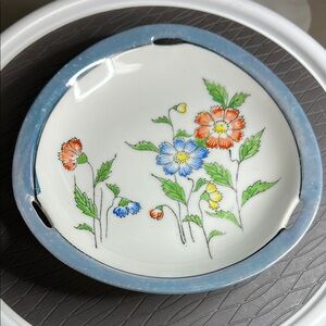 Lusterware Vintage Blue and White Floral Egg shaped Plate
